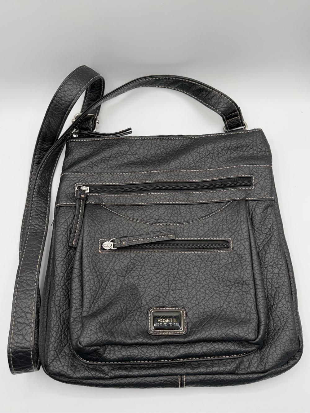 Rosetti Black Textured Crossbody Messenger Bag